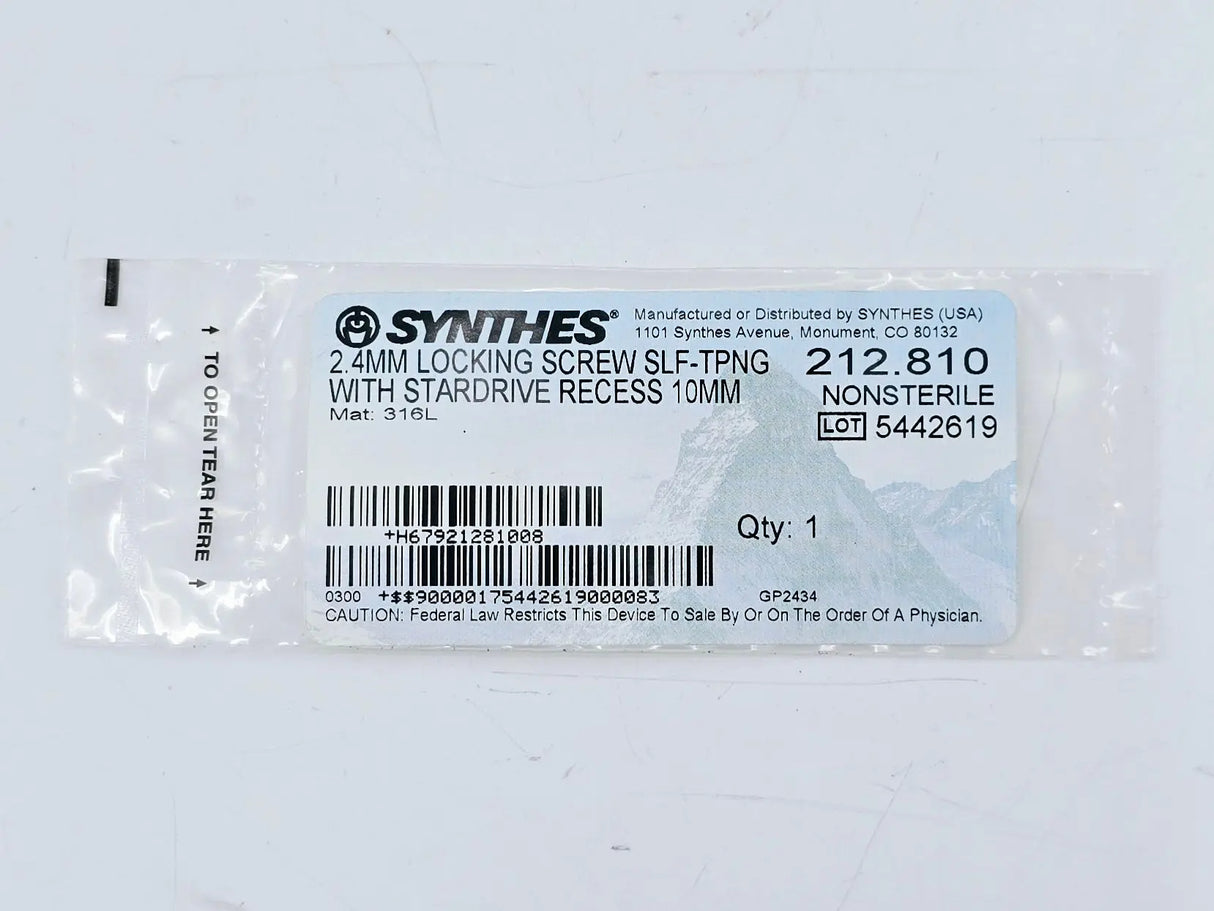 Synthes 212.810 2.4mm Locking Screw Self-Tapping w/ Stardrive Recess 10mm Synthes