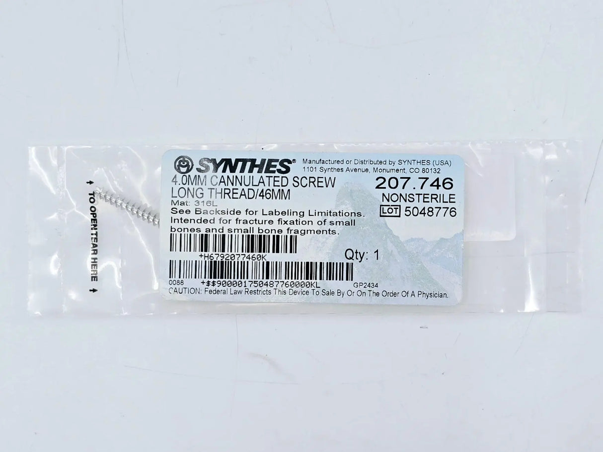 Synthes 207.746 4.0mm Cannulated Screw Long Thread/46mm Synthes