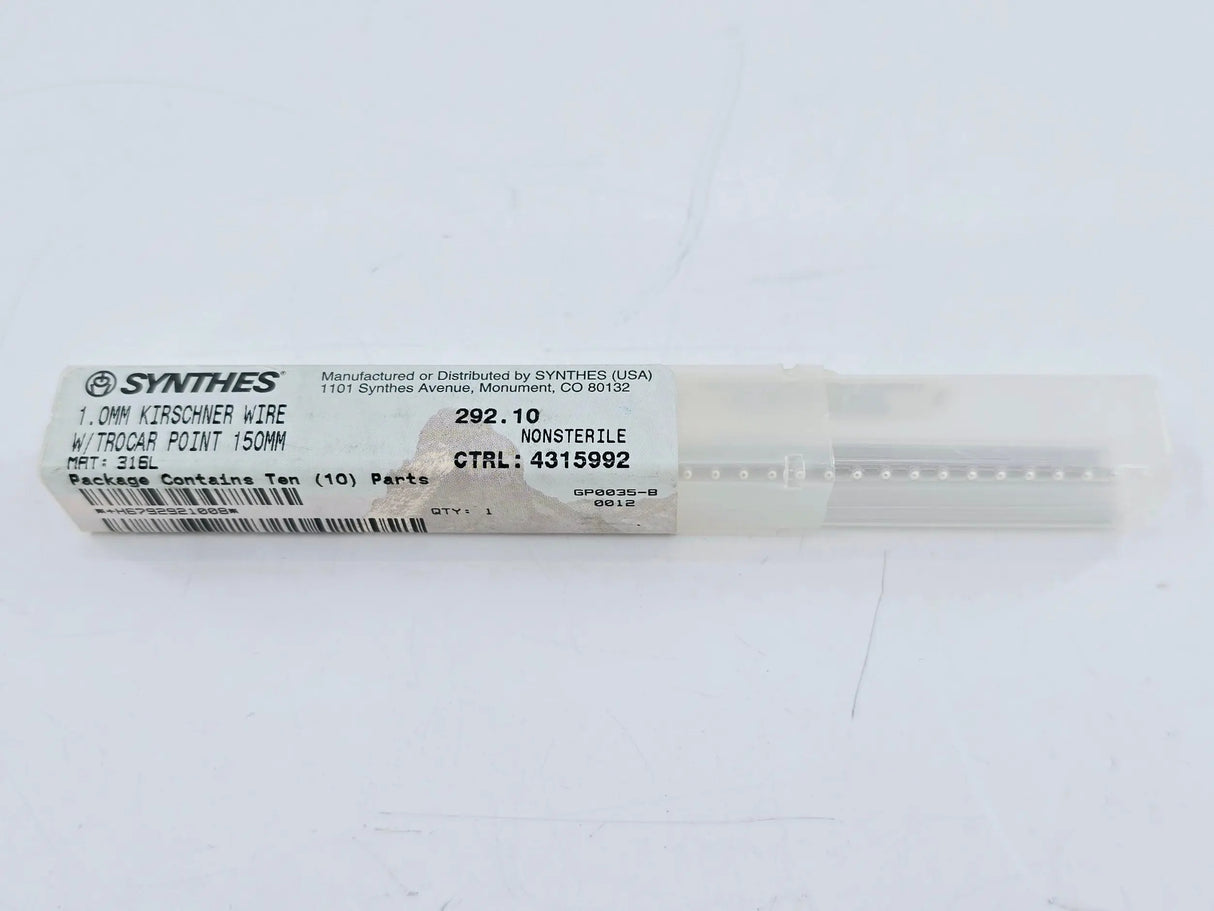 Synthes 292.10 1.0mm Kirschner Wire w/ Trocar Point 150mm Pack of 10 Synthes