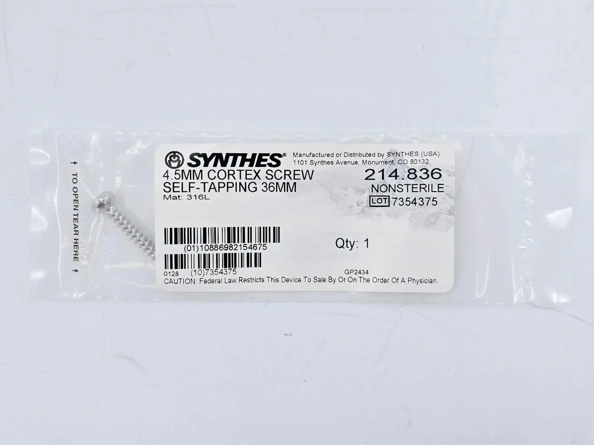 Synthes 214.836 4.5mm Cortex Screw Self-Tapping 36mm Synthes