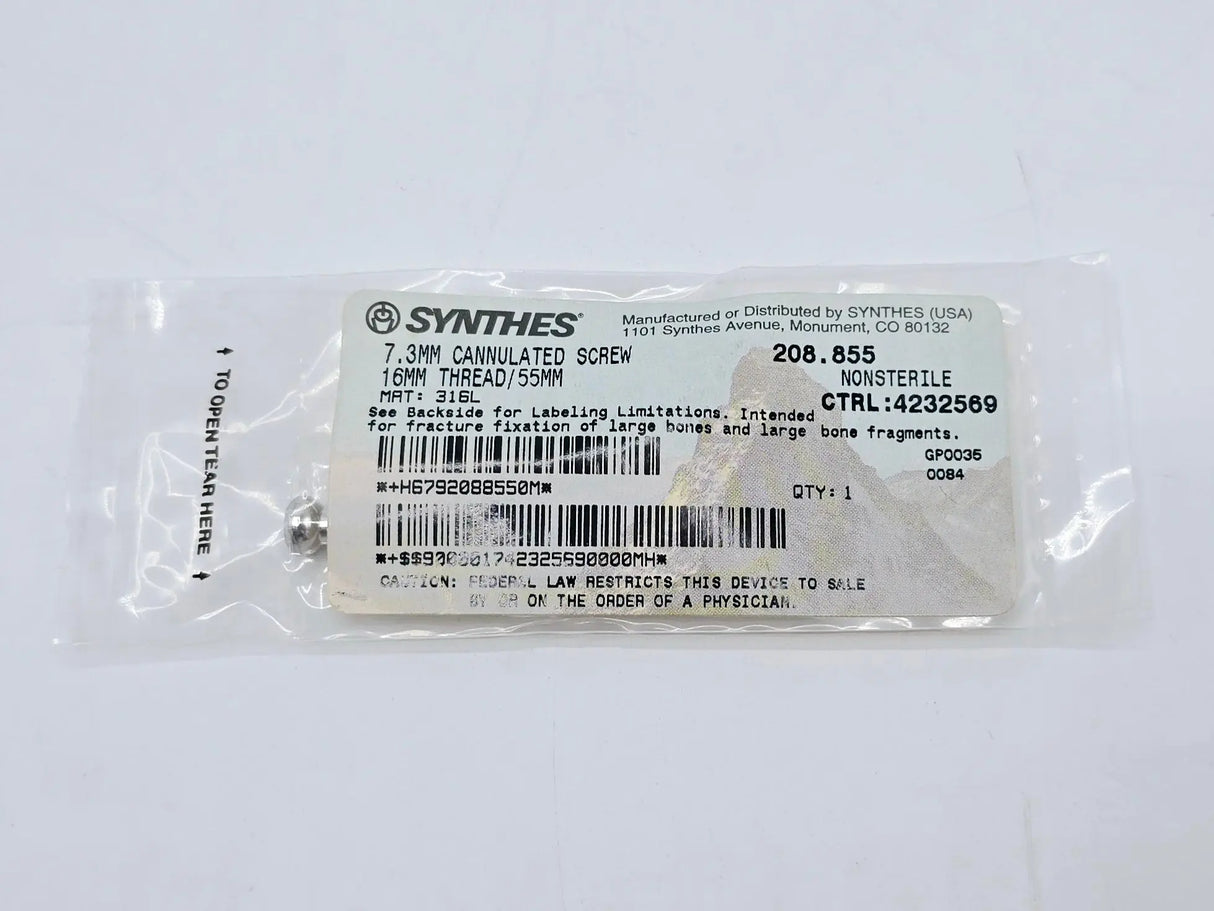 Synthes 208.855 7.3mm Cannulated Screw 16mm Thread/55mm Synthes