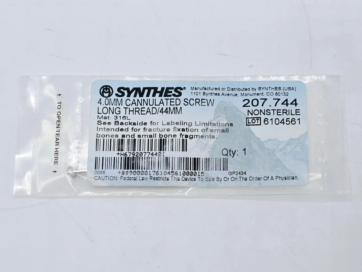 Synthes 207.744 4.0mm Cannulated Screw Long Thread/44mm Synthes