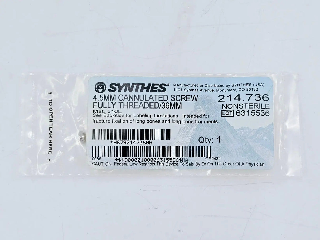 Synthes 214.736 4.5mm Cannulated Screw Fully Threaded/36mm Synthes