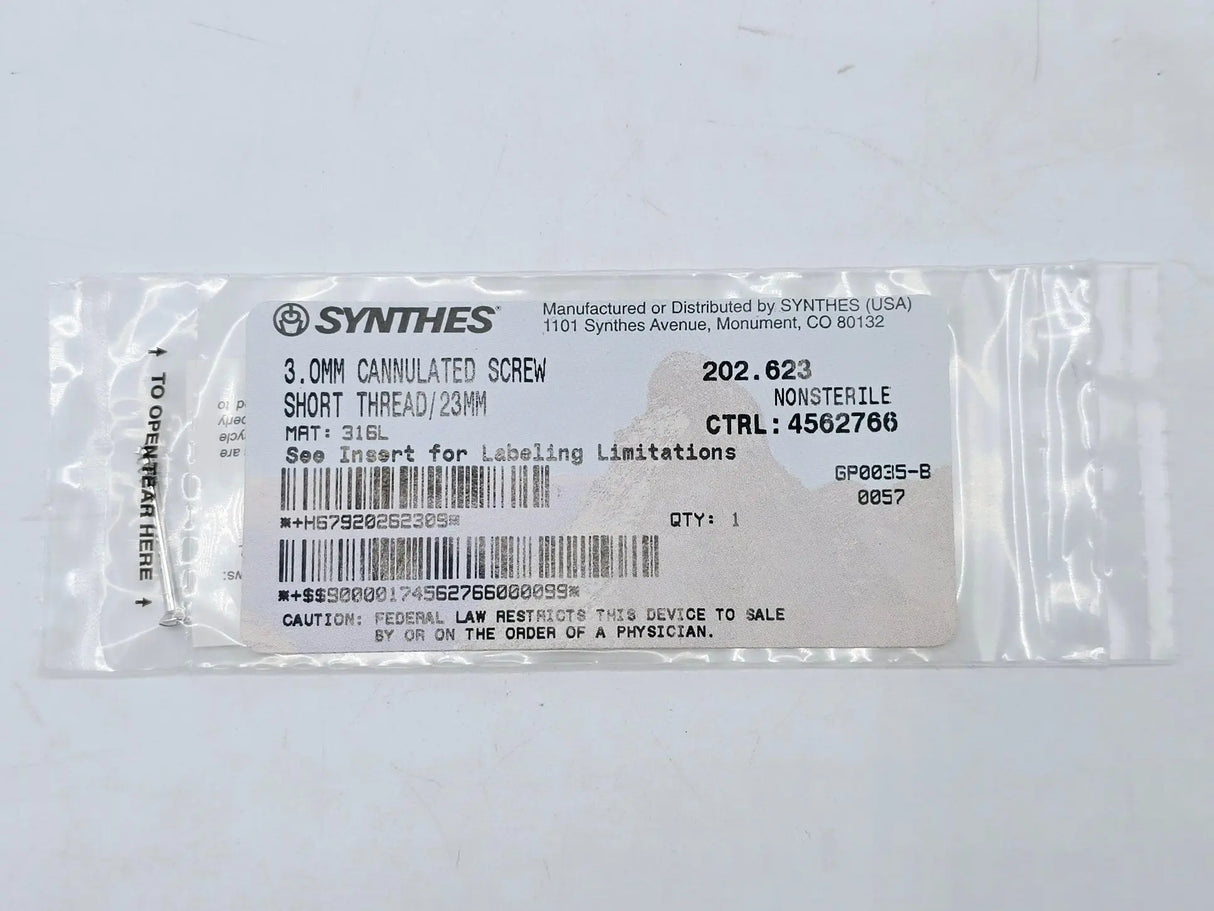 Synthes 202.623 3.0mm Cannulated Screw Short Thread/23mm Synthes