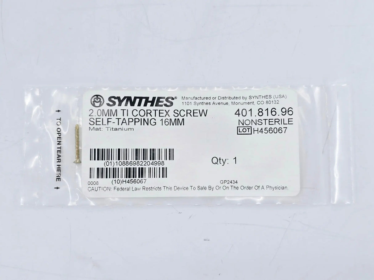 Synthes 401.816.96 2.0mm TI Cortex Screw Self-Tapping 16mm Synthes