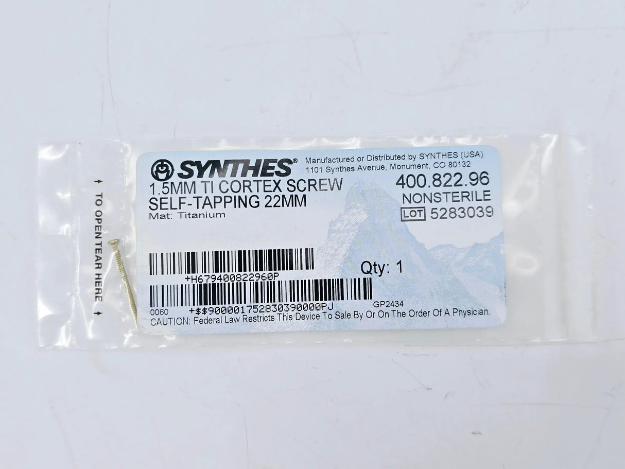 Synthes 400.822.96 1.5mm TI Cortex Screw Self-Tapping 22mm Synthes