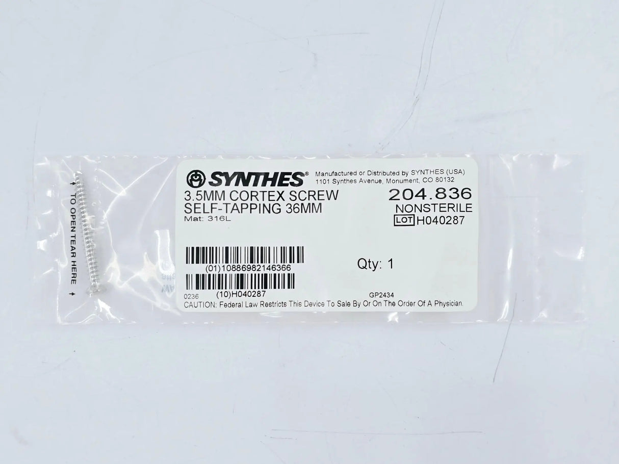 Synthes 204.836 3.5mm Cortex Screw Self-Tapping 36mm Synthes