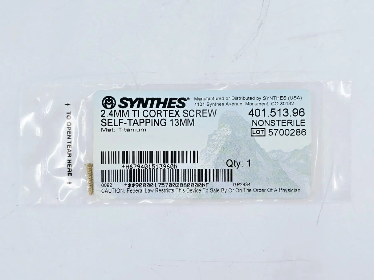Synthes 401.513.96 2.4mm TI Cortex Screw Self-Tapping 13mm Synthes