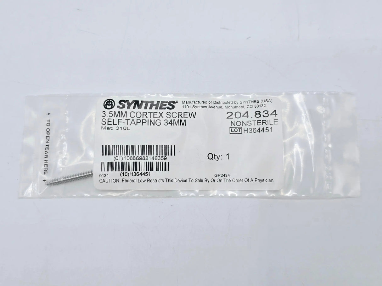 Synthes 204.834 3.5mm Cortex Screw Self-Tapping 34mm Synthes