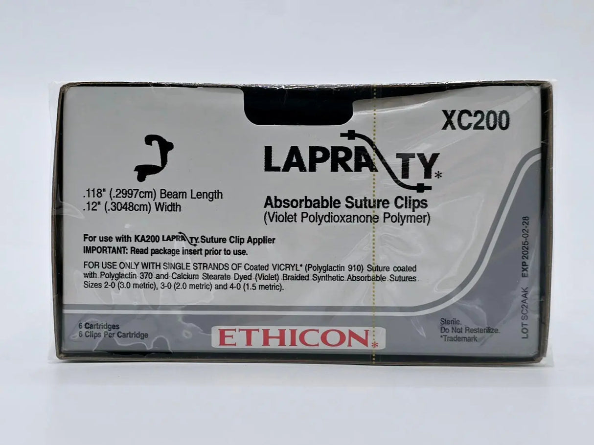 Ethicon XC200 LAPRA-TY Absorbable Suture Clips .118-.12" Box of 6 Ethicon