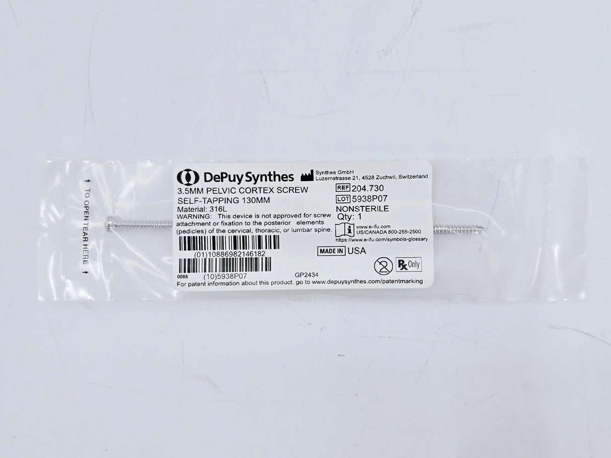Synthes 204.730 3.5mm Pelvic Cortex Screw Self-Tapping 130mm Synthes