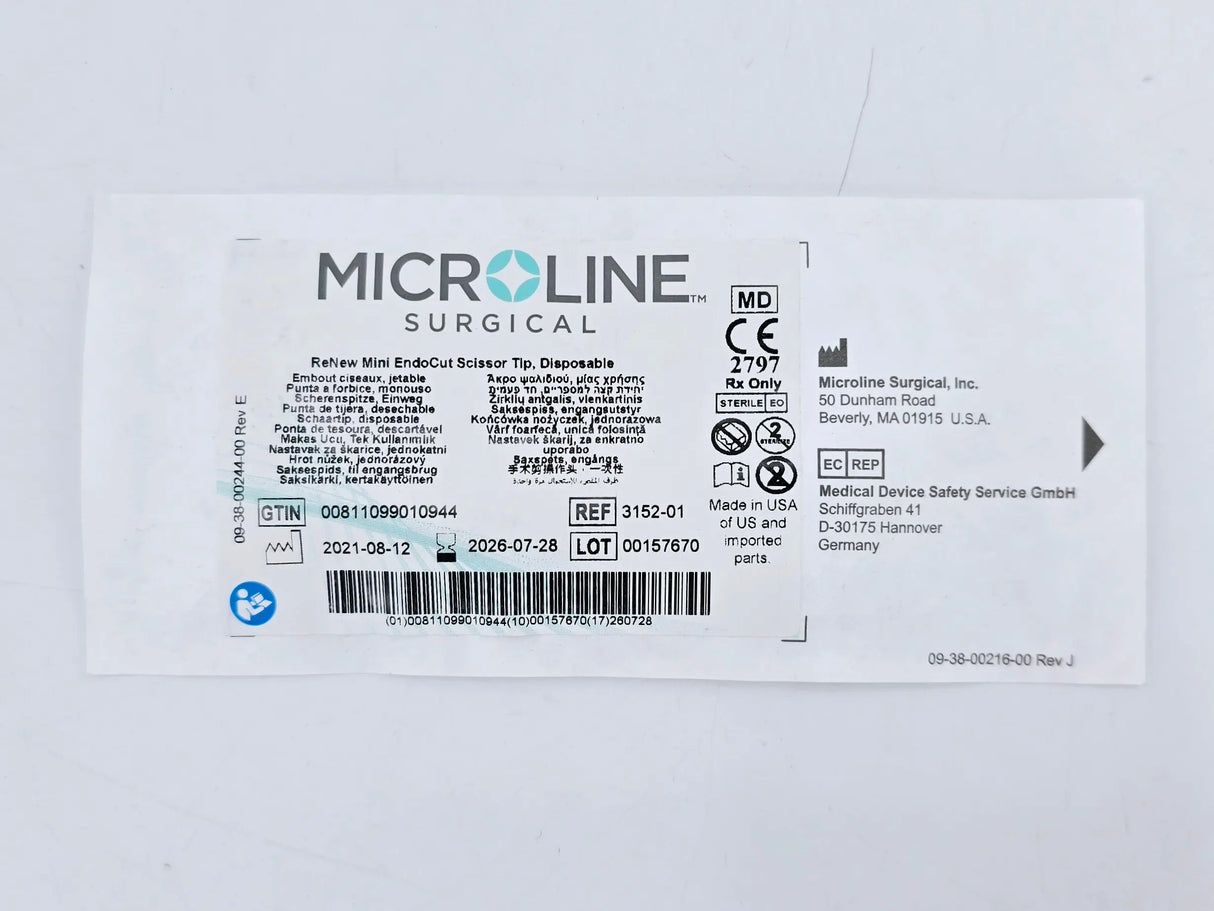Microline Surgical 3152-01 ReNew Mini EndoCut Scissor Tip, Disposable Microline