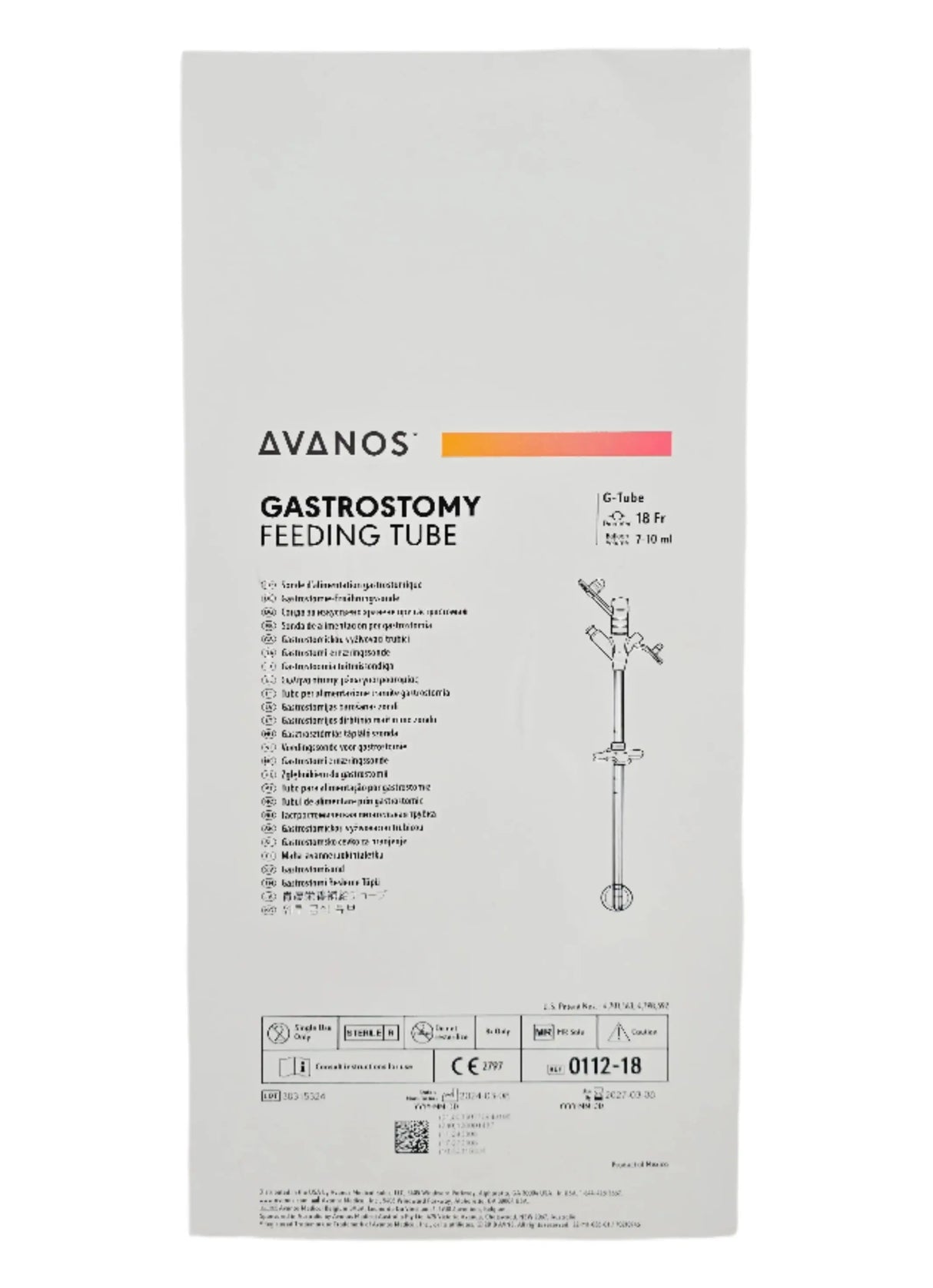 Avanos 0112-18 Gastrostomy Feeding Tube 18Fr. G-Tube Avanos