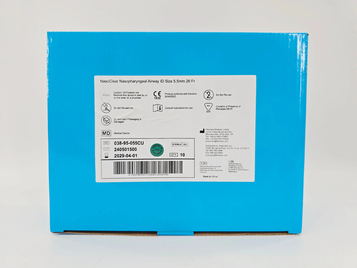Flexicare 038-95-055CU NasoClear Nasopharyngeal Airway ID Size 5.5mm 26Fr. BX/10 Flexicare