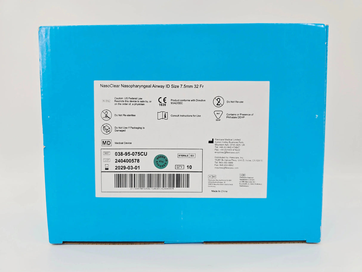 Flexicare 038-95-075CU NasoClear Nasopharyngeal Airway ID Size 7.5mm 32Fr. BX/10 Flexicare