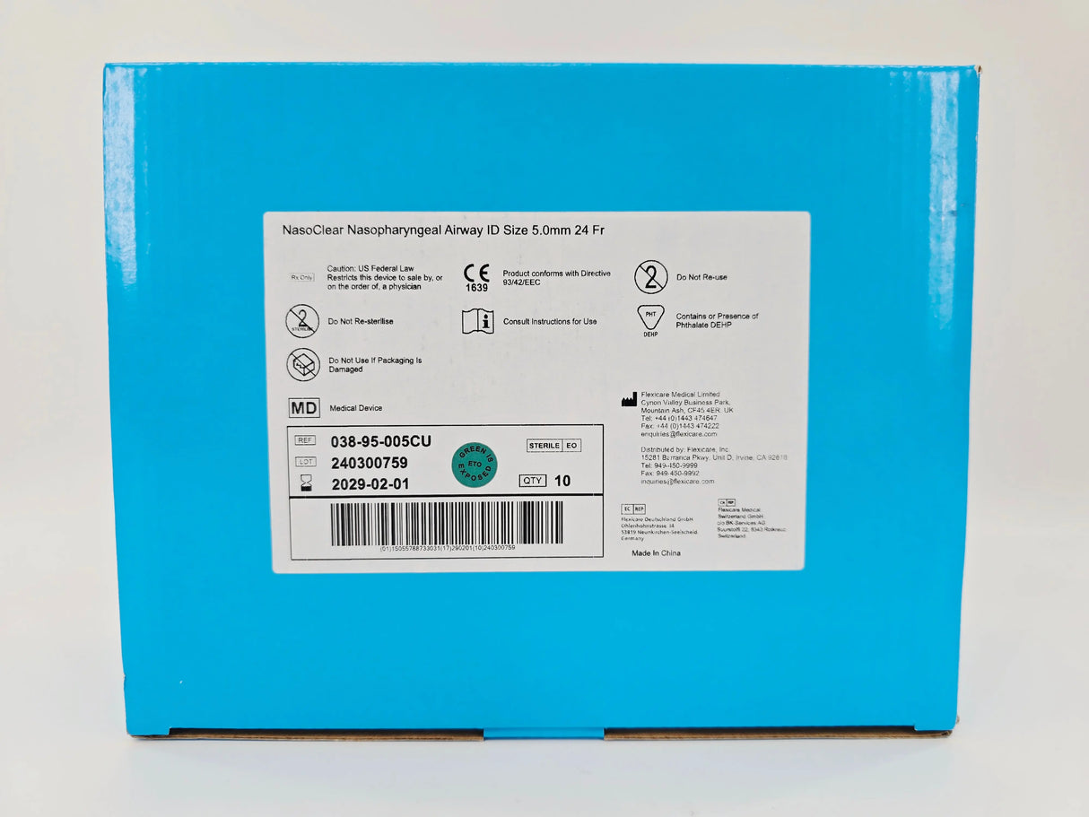 Flexicare 038-95-005CU NasoClear Nasopharyngeal Airway ID Size 5.0mm 24Fr. BX/10 Flexicare