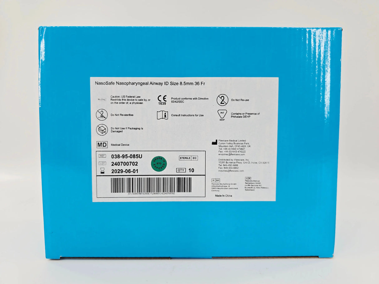 Flexicare 038-95-085U NasoClear Nasopharyngeal Airway ID Size 8.5mm 36Fr. BX/10 Flexicare