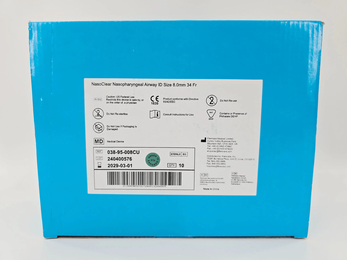 Flexicare 038-95-008CU NasoClear Nasopharyngeal Airway ID Size 8.0mm 34Fr. BX/10 Flexicare