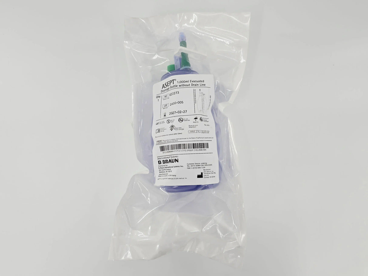 B Braun 622273 ASEPT 1,000mL Evacuated Drainage Bottle without Drain Line 10/CS B Braun Medical, Inc.