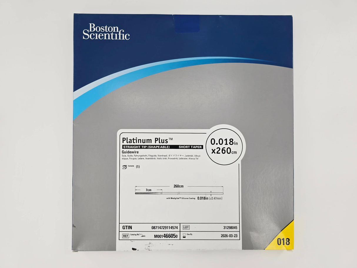 Boston Scientific M001466050 Platinum Plus Guidewire Straight Tip (Shapeable) Short Taper 0.018" x 260cm Boston Scientific