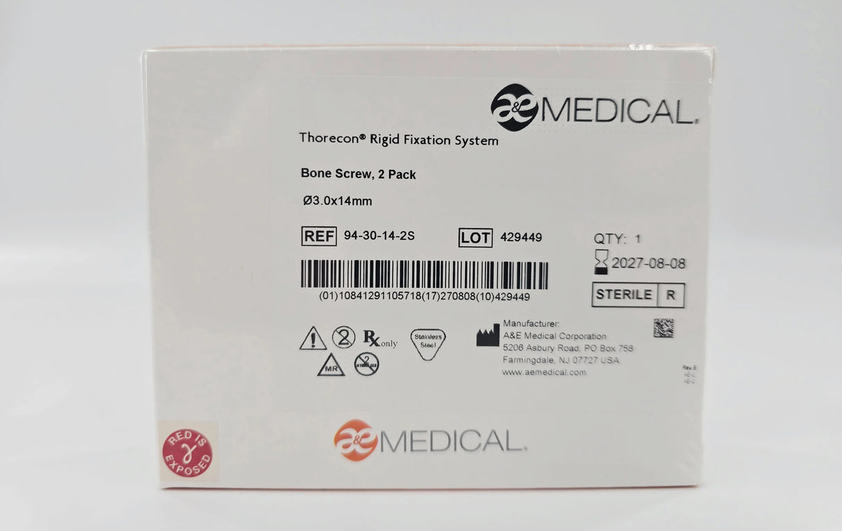 A&E Medical 94-30-14-2S Thorecon Rigid Fixation System Bone Screw, 3.0mm x 14mm BX/2 A&E Medical