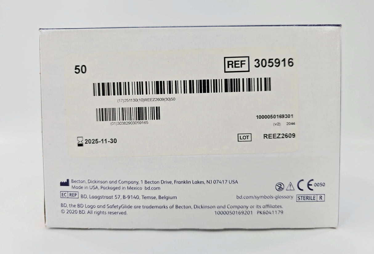 BD 305916 SafetyGlide Injection Needle 25G x 1" CS/500 (50/BX, 10BX/CS) BD