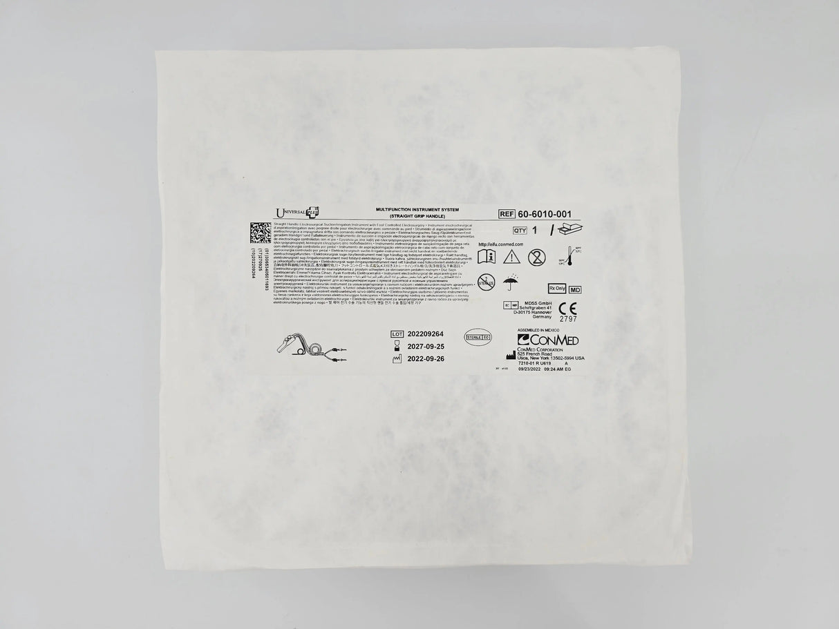 ConMed 60-6010-001 Universal Plus Multifunction Instrument System Straight Handle Elctrosurgical Suction/ Irrigation Instrument with Foot Controlled Electrosurgery ConMed