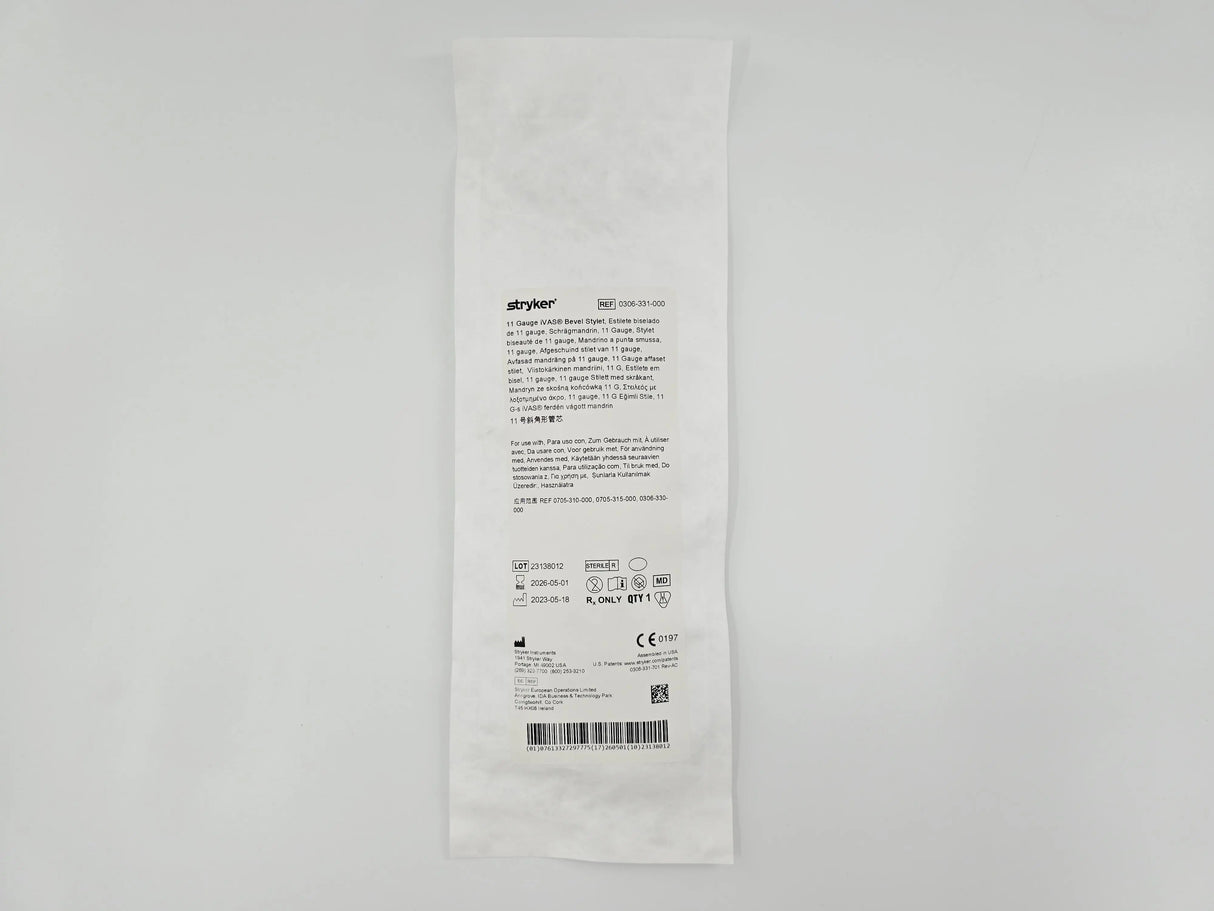 Stryker 0306-331-000 11 Gauge iVAS Bevel Stylet CS/6 Stryker