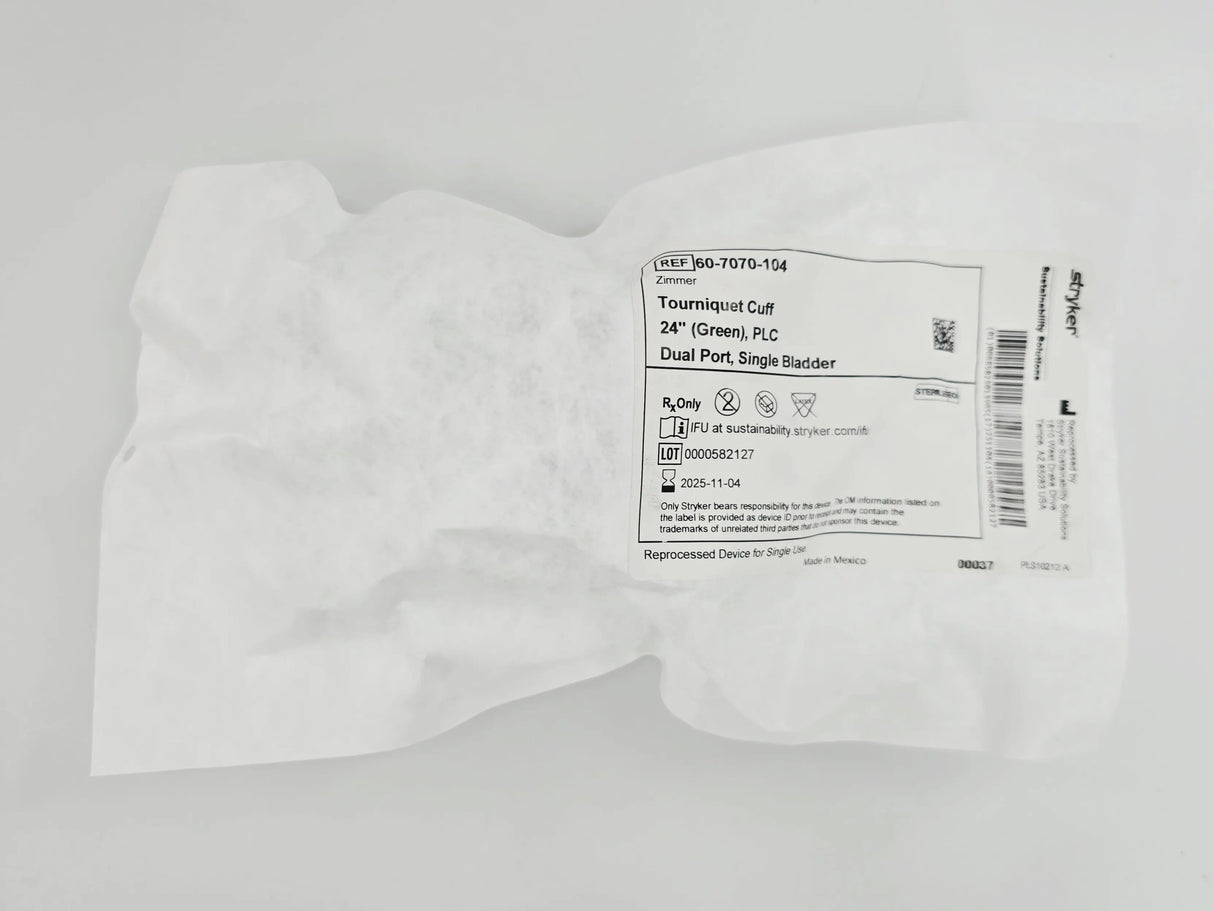 Stryker Sustainability 60-7070-104 Tourniquet Cuff 24" Green PLC Dual Port Single Bladder CS/10 Stryker Sustainability