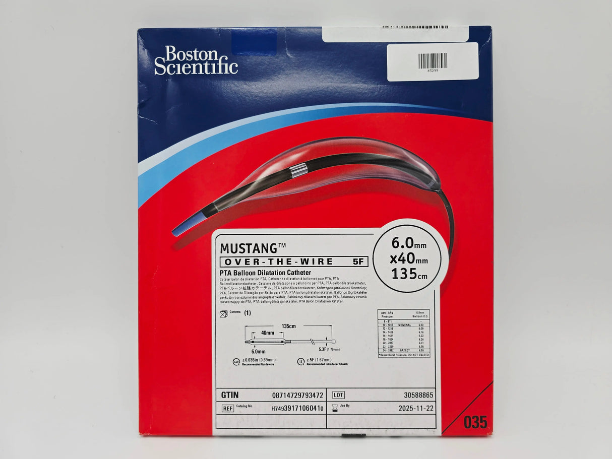 Boston Scientific H74939171060410 Mustang OVER-THE-WIRE 5F 6.0mm x 40mm x 135cm PTA Balloon Dilatation Catheter Boston Scientific