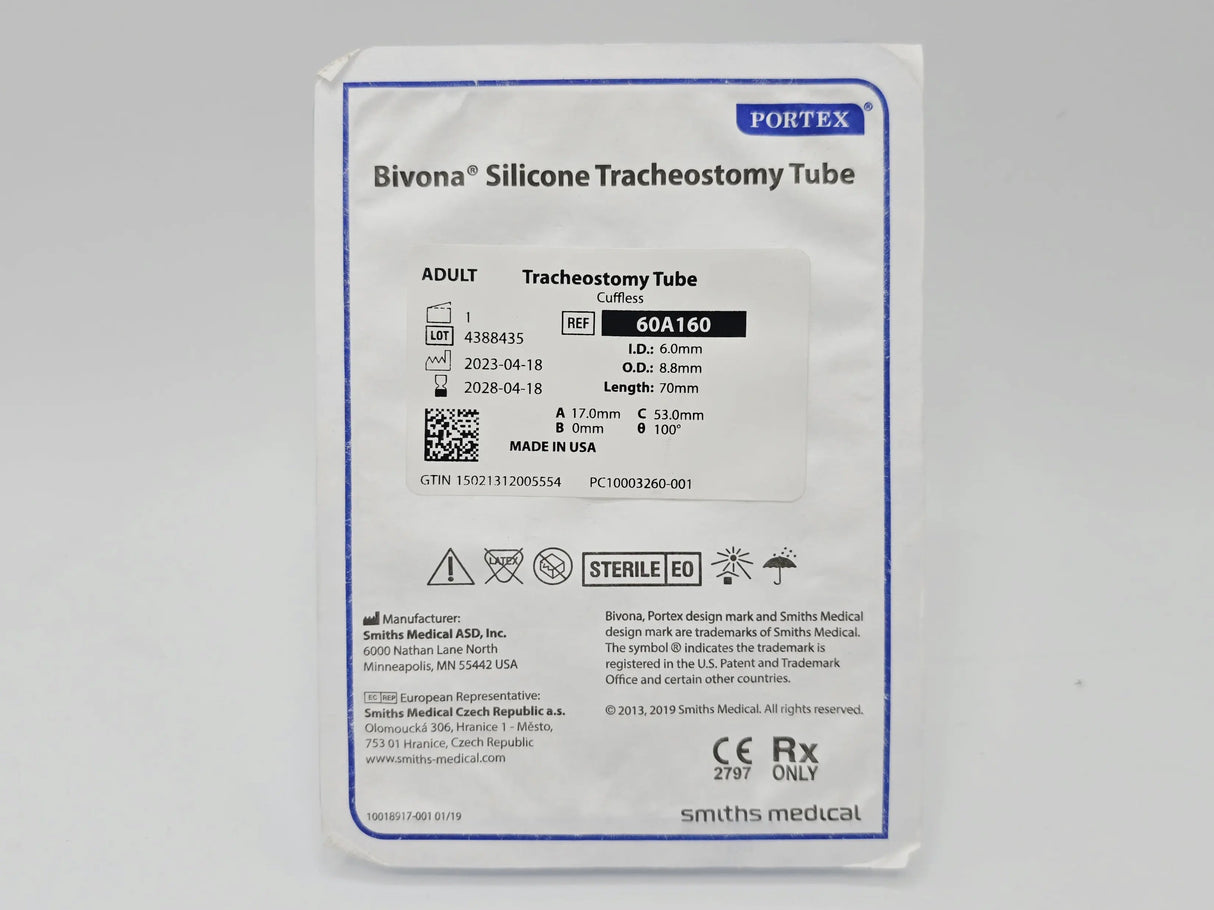 Smiths Medical 60A160 Portex Bivona Adult Tracheostomy Tube Cuffless Smiths Medical
