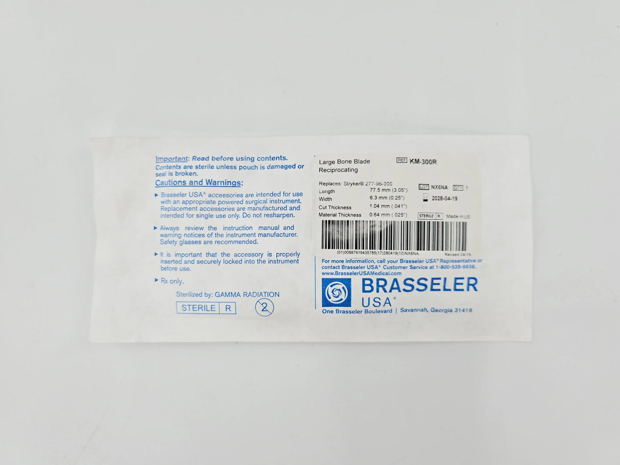 Brasseler KM-300R Reciprocating Large Bone Blade 77.5mm x 6.3mm Brasseler