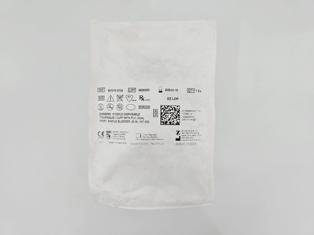 Zimmer 60707010700 Disposable Tourniquet Cuff Dual Port Single Bladder 42" Zimmer