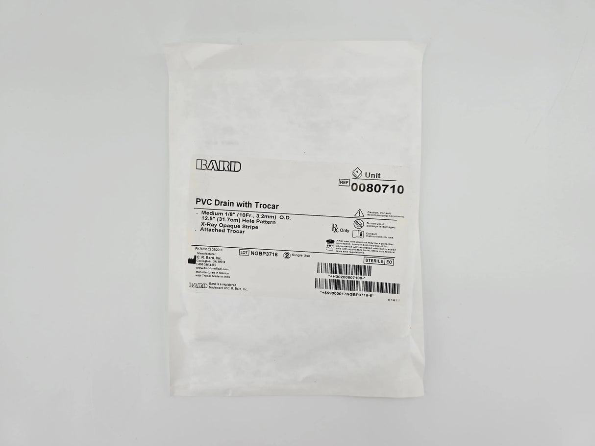 Bard 0080710 PVC Drain with Trocar Medium 1/8" O.D. (10Fr x 3.2mm) BX/10 Bard