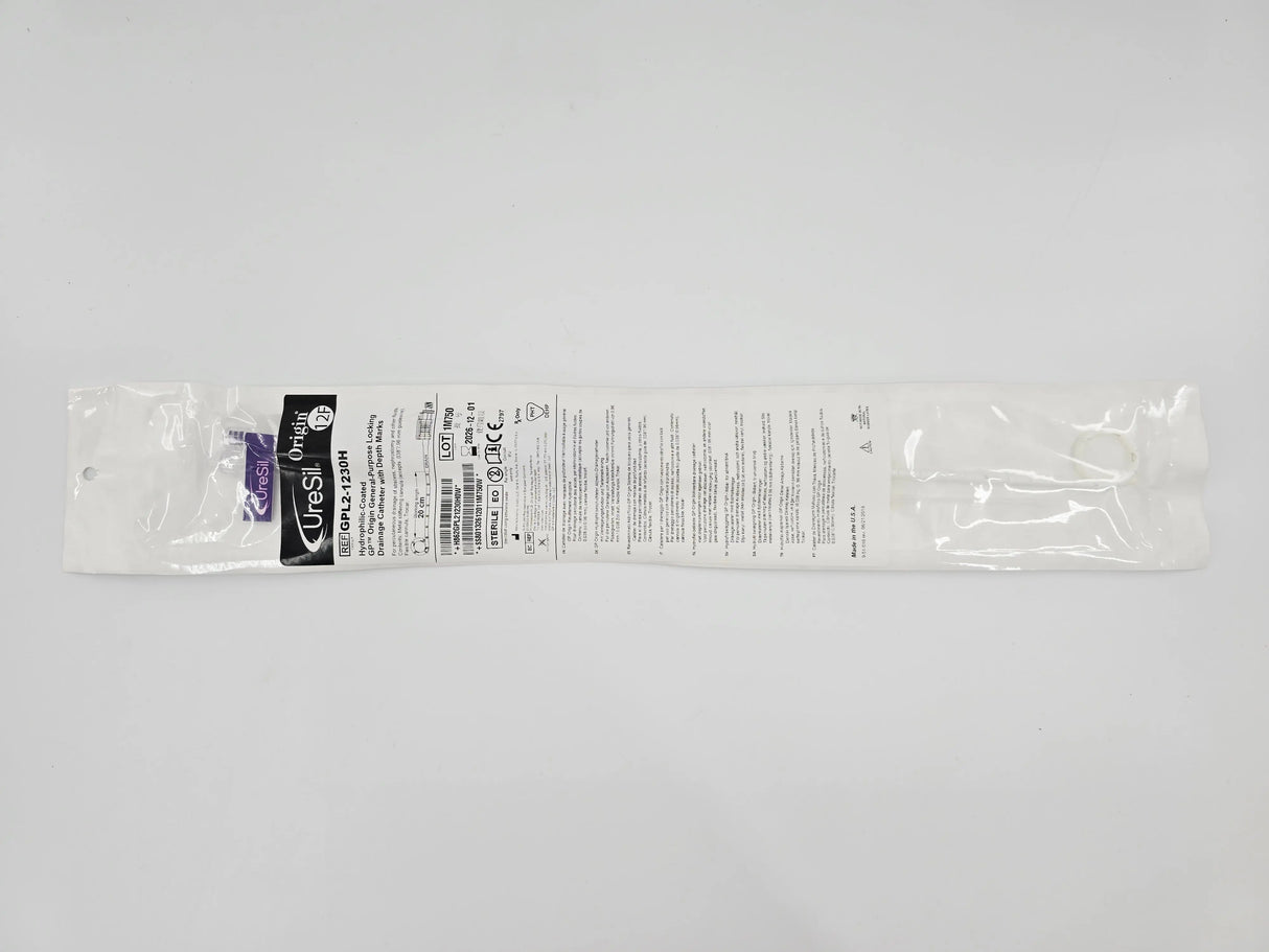 UreSil GPL2-1230H 12F Hydrophilic-Coated GP Origin General-Purpose Locking Drainage Catheter w/ Depth Marks Uresil