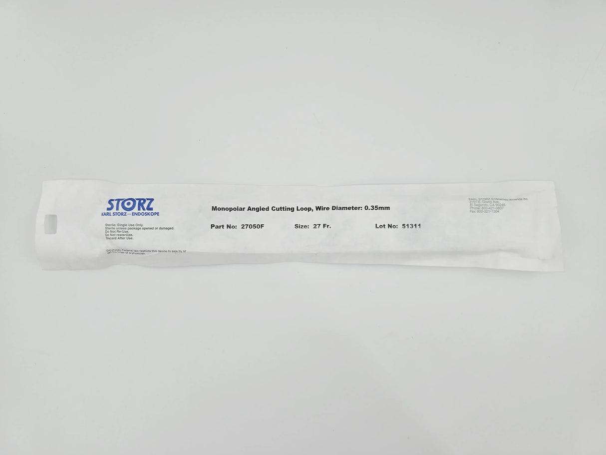 Karl Storz 27050F 27Fr. Monopolar Angled Cutting Loop, 0.35mm Wire Diameter Karl Storz