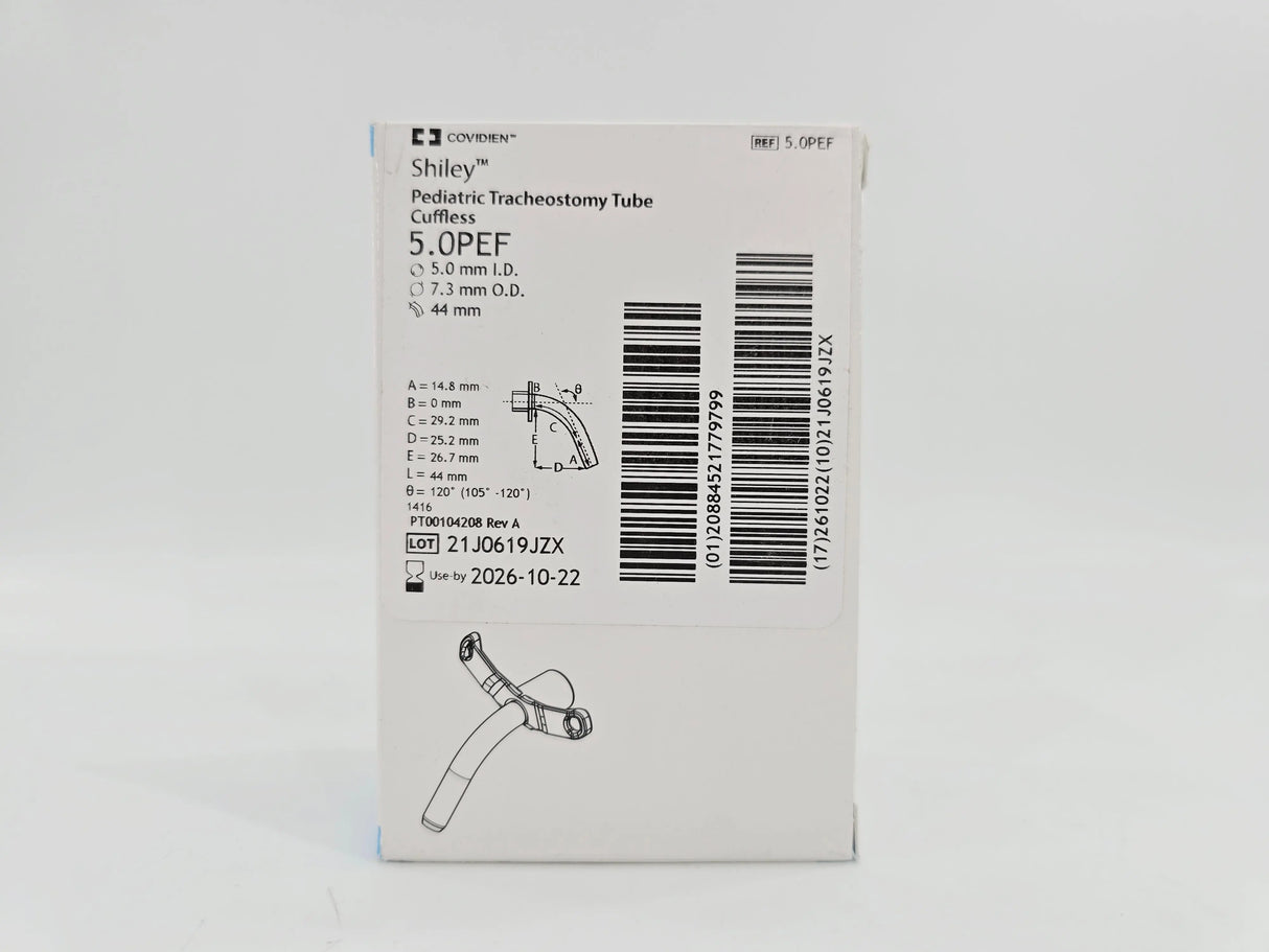 Covidien 5.0PEF Shiley Pediatric Tracheostomy Tube Cuffless Covidien