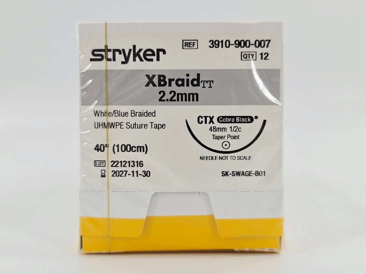 Stryker 3910-900-007 XBraid TT 2.2mm Suture Tape CTX White/Blue Braided 40" BX/12 Stryker