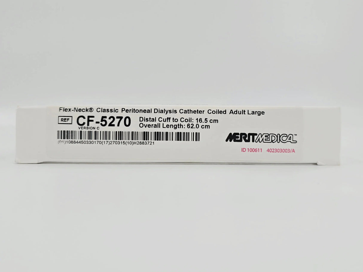 Merit Medical CF-5270 Flex-Neck Classic Peritoneal Dialysis Catheter 2 Cuffs Adult Large Coiled 16.5cm x 7.0cm Merit Medical