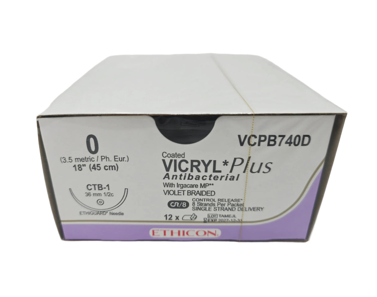 Ethicon VCPB740D Antibacterial Violet Braided Synthetic Absorbable Suture BOX/12 Ethicon