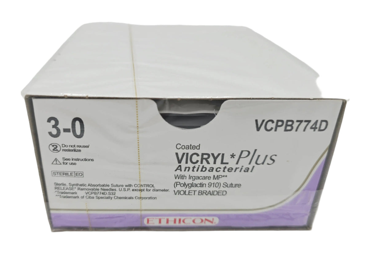 Ethicon VCPB774D Antibacterial Violet Braided Synthetic Absorbable Suture Box/12 Ethicon
