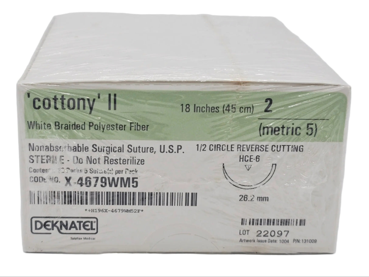 Deknatel X-4679WM5 Cottony White Braided Polyester Fiber Nonabsorbable Surgical Suture Deknatel