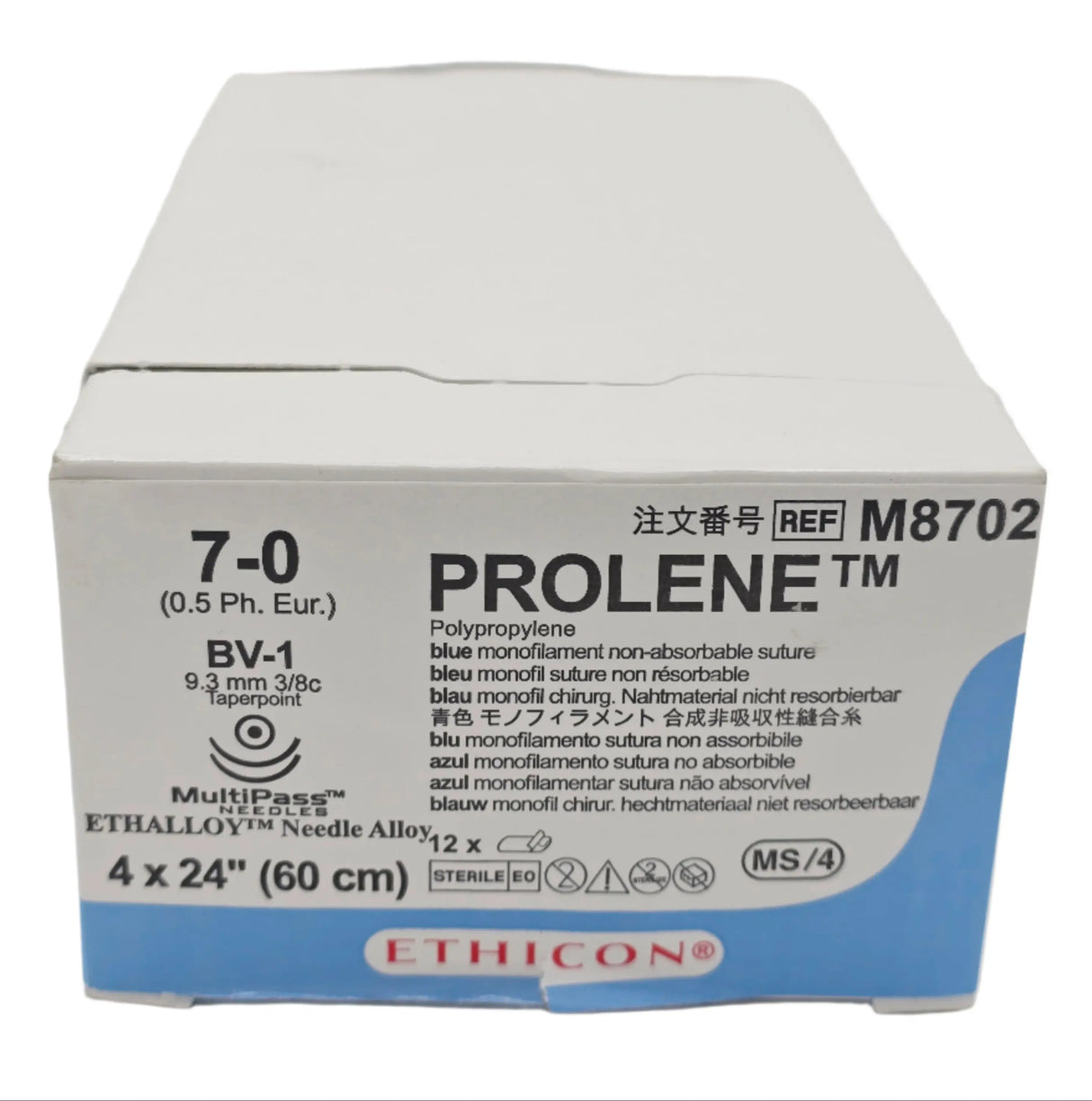 Ethicon M8702 Nonabsorbable Surgical Suture Blue Monofilament Polypropylene Box/12 Ethicon