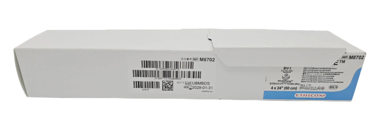 Ethicon M8702 Nonabsorbable Surgical Suture Blue Monofilament Polypropylene Box/12 Ethicon