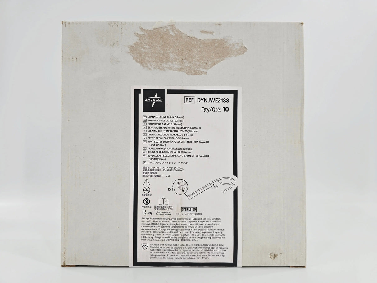 Medline DYNJWE2188 Channel Round Drain 15Fr. 3/16" Full-Fluted BX/10 Medline