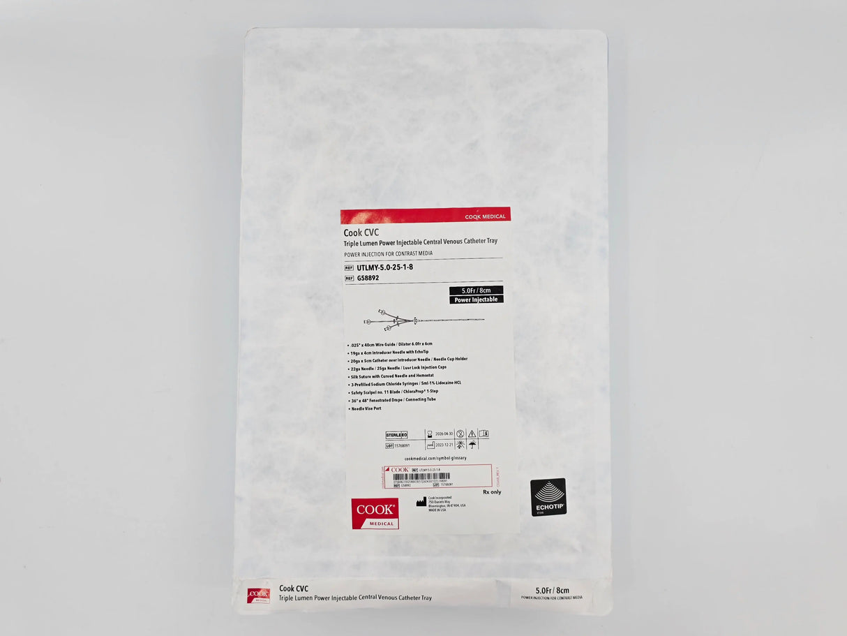 Cook Medical G58892 Triple Lumen Power Injectable Central Venous Catheter Tray 5.0Fr. Cook Medical