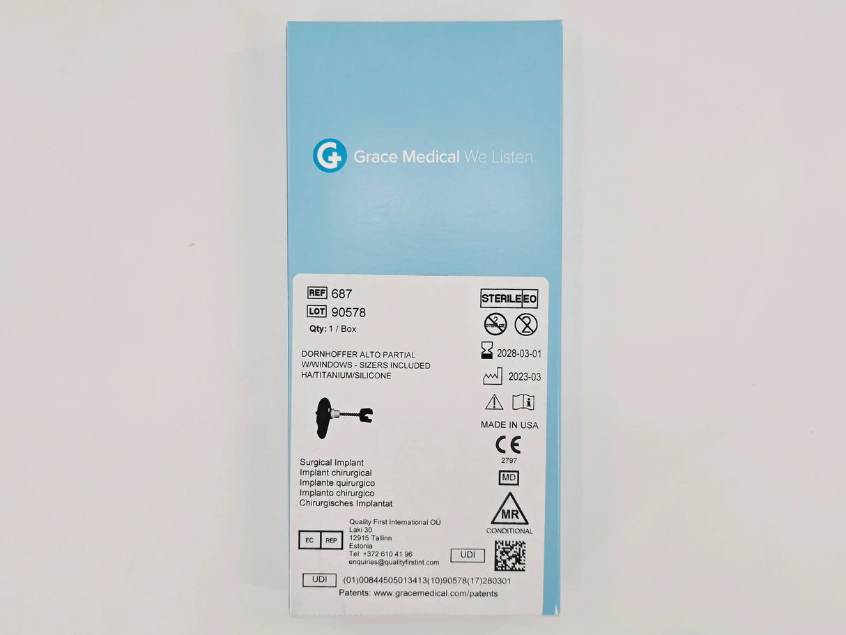 Grace Medical 687 Dornhoffer Alto Partial W/Windows Sizers Included HA/Titanium/Silicone Grace Medical