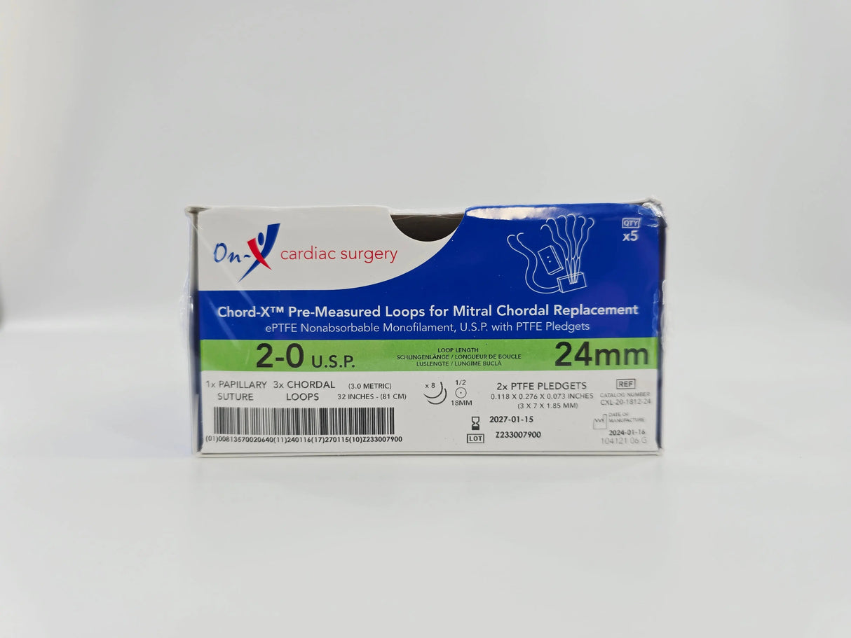 On-X Life Technologies CXL-20-1812-24 Chord-X Pre-Measured Loops for Mitral Chordal Replacement 2-0 24mm 1X32" 1/2 Circle BX/5 On-X Life Technologies