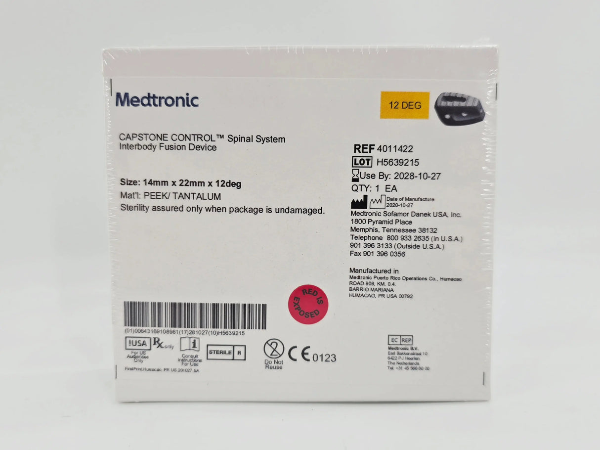 Medtronic 4011422 CAPSTONE CONTROL Spinal System Interbody Fusion Device Spacer 14mm x 22mm x 12° Medtronic