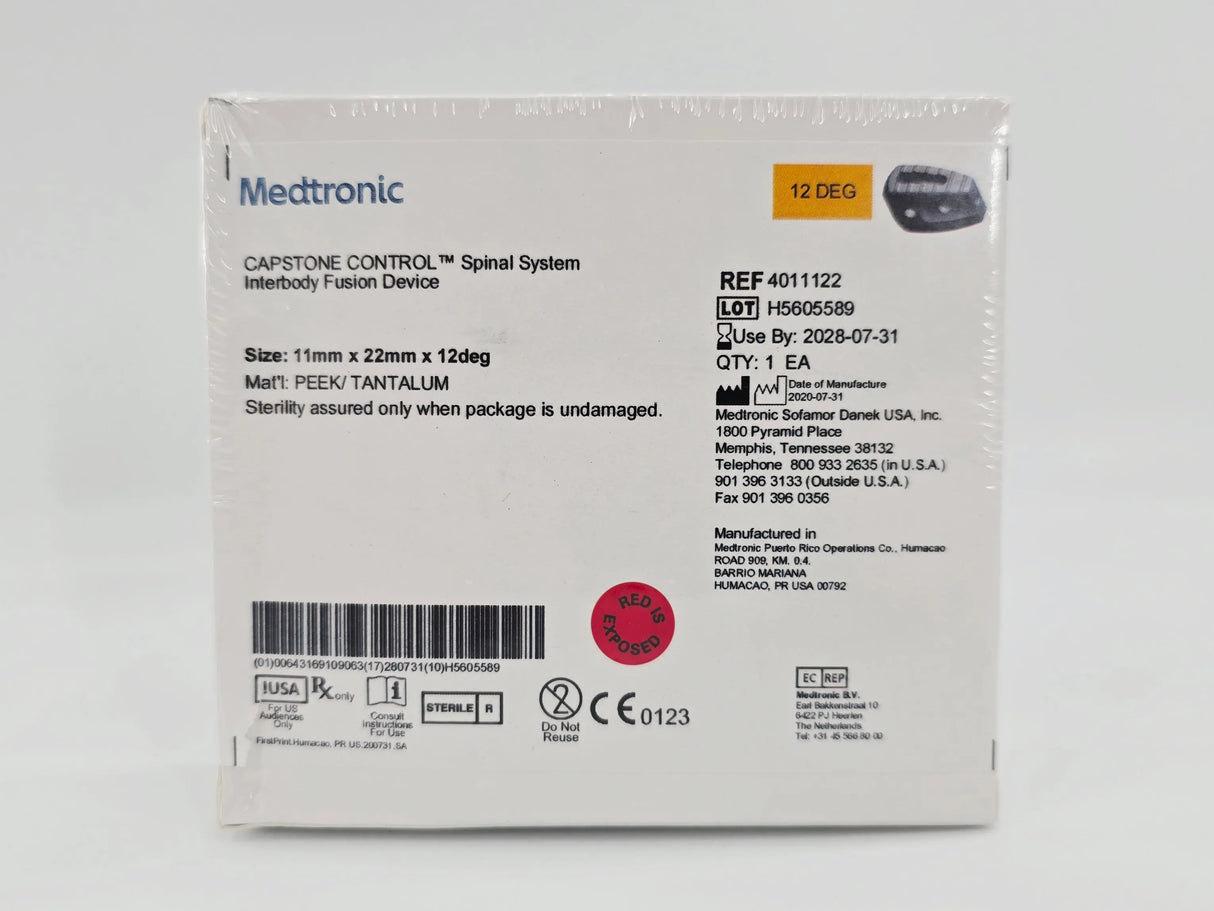 Medtronic 4011122 CAPSTONE CONTROL Spinal System Interbody Fusion Device Spacer 11mm x 22mm x 12° Medtronic